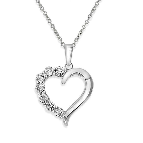 Sterling Silver Rhodium Plated Open CZ Heart Necklace