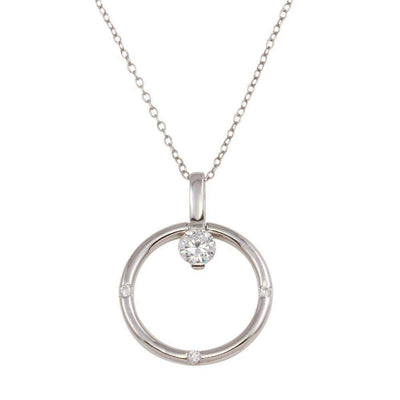 Sterling Silver Rhodium Plated Ring Necklace with CZ