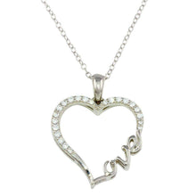 Load image into Gallery viewer, Sterling Silver Rhodium Plated Heart and Love Word Necklace with CZ