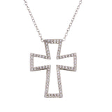 Sterling Silver Rhodium Plated Open Cross CZ Necklace 5 Inches Necklace