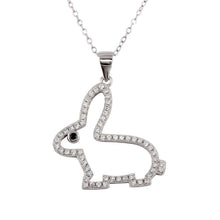 Load image into Gallery viewer, Sterling Silver Rhodium Plated Open Rabbit Pendant with CZ Necklace