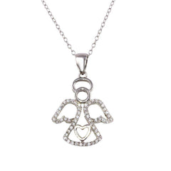 Sterling Silver Rhodium Plated Clear Angel Heart .925 Pendant with CZ