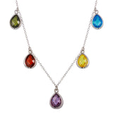 Sterling Silver Rhodium Plated Multi Colored Teardrop Necklace