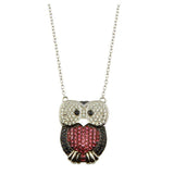 Sterling Silver Rhodium Plated Owl Pendant Necklace with CZ