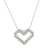 Sterling Silver Rhodium Plated Digital Heart Necklace with CZ