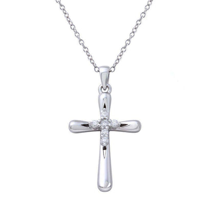 Sterling Silver Rhodium Plated Cross .925 Pendant with Mini CZ Cross Center