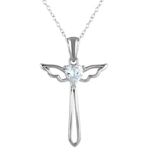 Load image into Gallery viewer, Sterling Silver Rhodium Plated Heart and Wings Cross Necklace