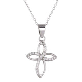 Sterling Silver Rhodium Plated Open Cross Pendant Necklace with CZ Necklace