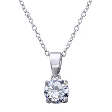 Load image into Gallery viewer, Sterling Silver Rhodium Plated Mini Round Clear CZ Pendant Necklace