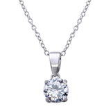 Sterling Silver Rhodium Plated Mini Round Clear CZ Pendant Necklace