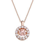 Sterling Silver Rose Gold Plated Open Round Pendant with Pink Dancing CZ