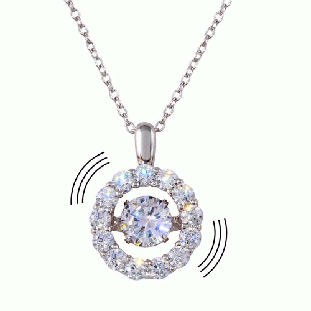 Sterling Silver Rhodium Plated Dancing CZ Open Round Pendant