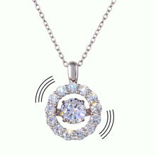 Load image into Gallery viewer, Sterling Silver Rhodium Plated Dancing CZ Open Round Pendant