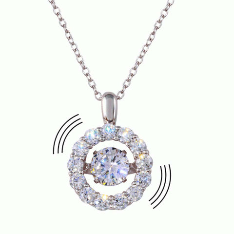 Sterling Silver Rhodium Plated Dancing CZ Open Round Pendant