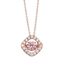 Load image into Gallery viewer, Sterling Silver Rose Gold Plated Open Square Pendant Necklace With Dancing Pink CZ Stone