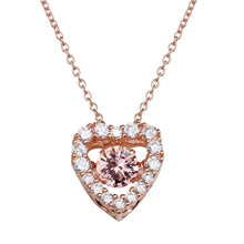 Load image into Gallery viewer, Sterling Silver Rose Gold Plated Open Heart CZ Pendant Necklace With Dancing CZ