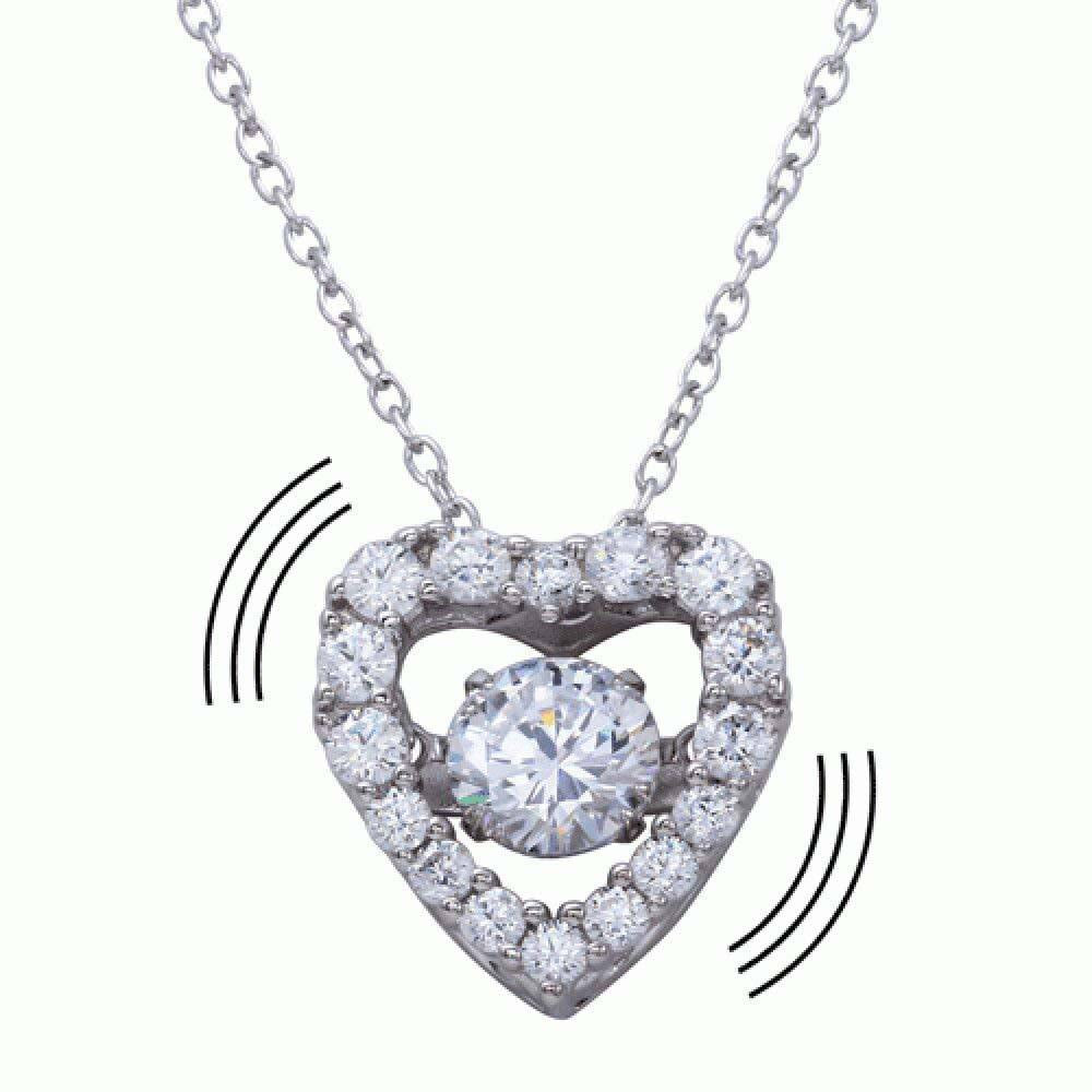 Sterling Silver Rhodium Plated Open Heart CZ Pendant Necklace with CZ