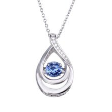 Load image into Gallery viewer, Sterling Silver Rhodium Plated Open Teardrop Necklace With Blue Dancing CZ