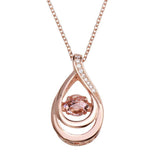 Sterling Silver Rose Gold Plated Open Teardrop Necklace With Dancing Pink CZ