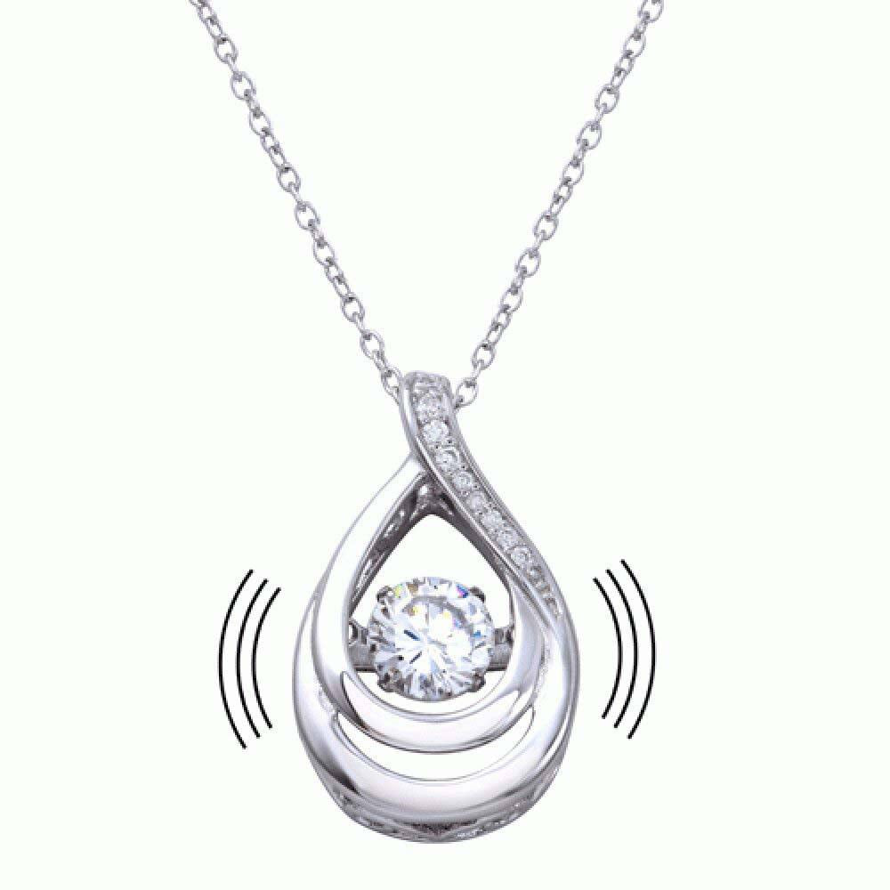 Sterling Silver Rhodium Plated Open Teardrop Necklace with CZ