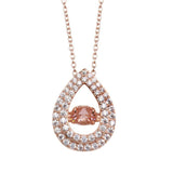 Sterling Silver Rose Gold Plated Open Teardrop Pendant Necklace With Dancing CZ