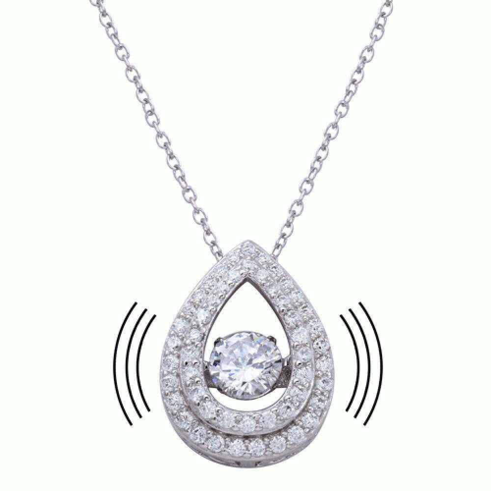 Sterling Silver Rhodium Plated Open Teardrop Pendant Necklace with CZ