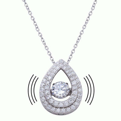 Sterling Silver Rhodium Plated Open Teardrop Pendant Necklace with CZ