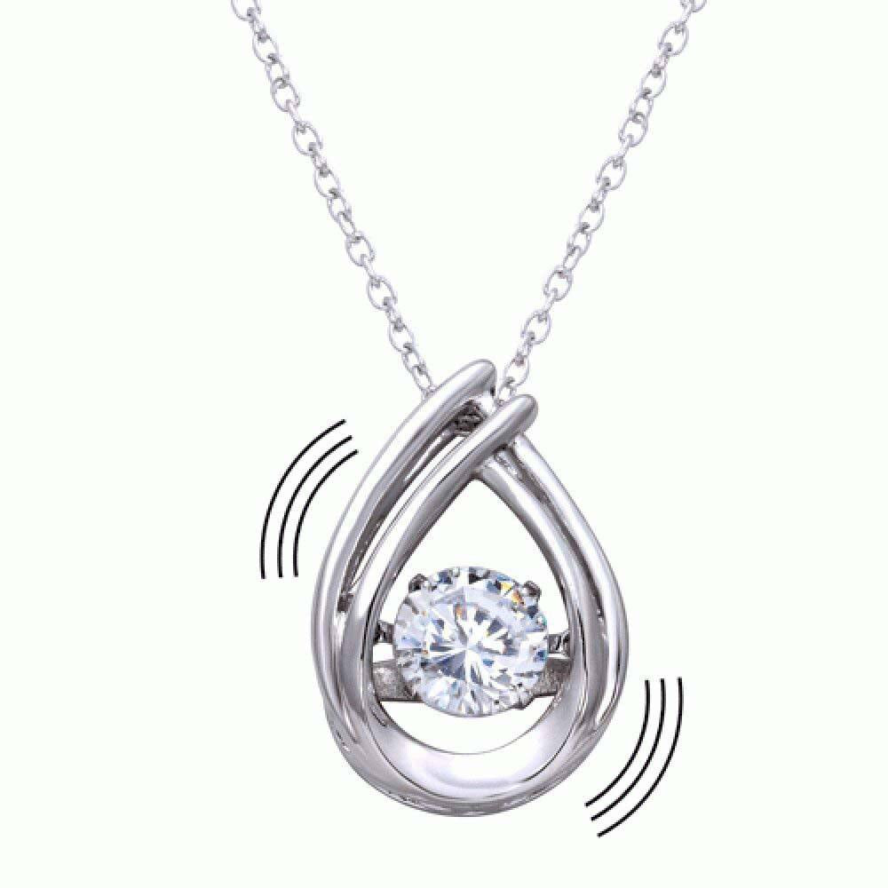 Sterling Silver Rhodium Plated Open Teardop Pendant Necklace with CZ