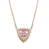 Sterling Silver Rose Gold Plated Open Triangle Pendant Necklace With Pink Dancing CZ