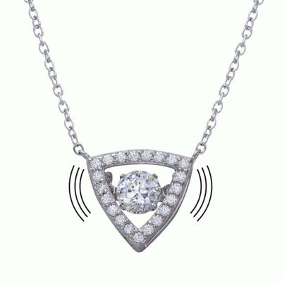 Sterling Silver Rhodium Plated Open Triangle Pendant Necklace with CZ