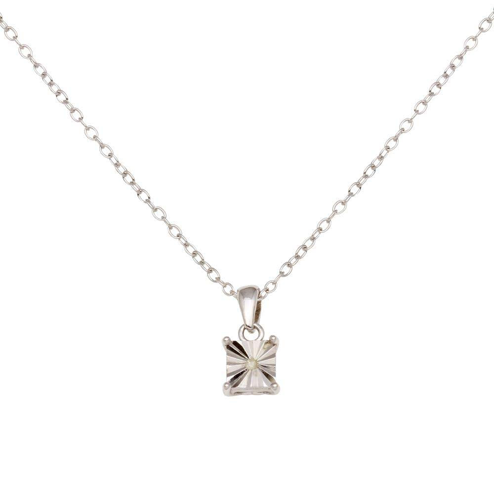 Sterling Silver Rhodium Plated Square Pendant Necklace