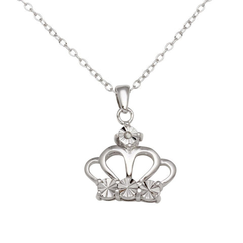 Sterling Silver Rhodium Plated Crown Necklace