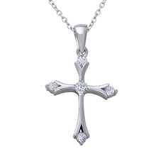 Load image into Gallery viewer, Sterling Silver Rhodium Plated Medium Cross Pendant Necklace with CZ Stones