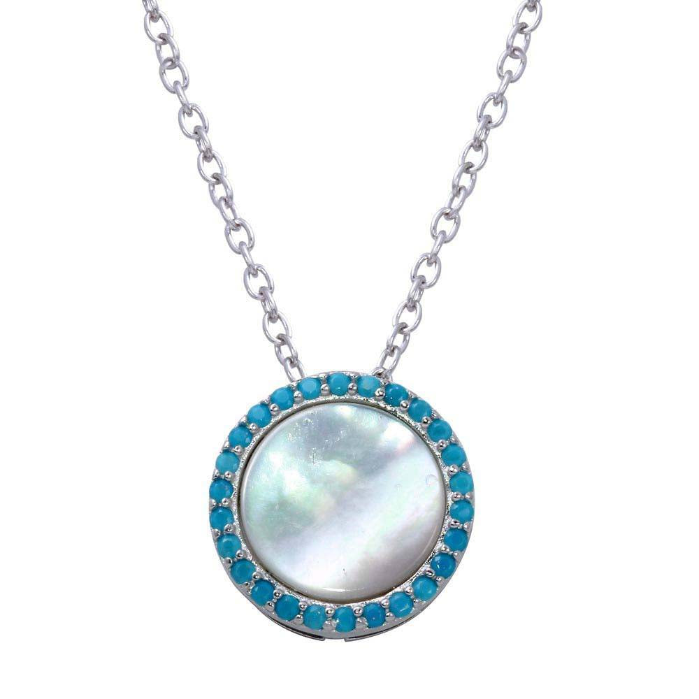 Sterling Silver Rhodium Plated Curved Bar Pendant Necklace with CZ