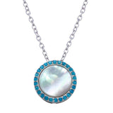 Sterling Silver Rhodium Plated Round Opal Pendant Necklace with CZ