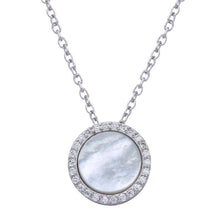 Load image into Gallery viewer, Sterling Silver Rhodium Plated Round Opal Pendant Necklace with CZ
