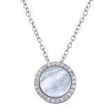 Sterling Silver Rhodium Plated Round Opal Pendant Necklace with CZ