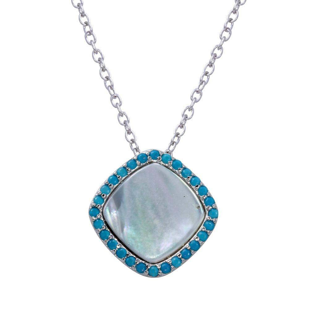 Sterling Silver Rhodium Plated Square Opal Pendant Necklace with CZ���������