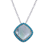 Sterling Silver Rhodium Plated Square Opal Pendant Necklace with CZ���������