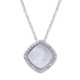Sterling Silver Rhodium Plated Opal Pendant Necklace with CZ