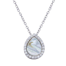 Load image into Gallery viewer, Sterling Silver Rhodium Plated Opal Teardrop Pendant Necklace with CZ