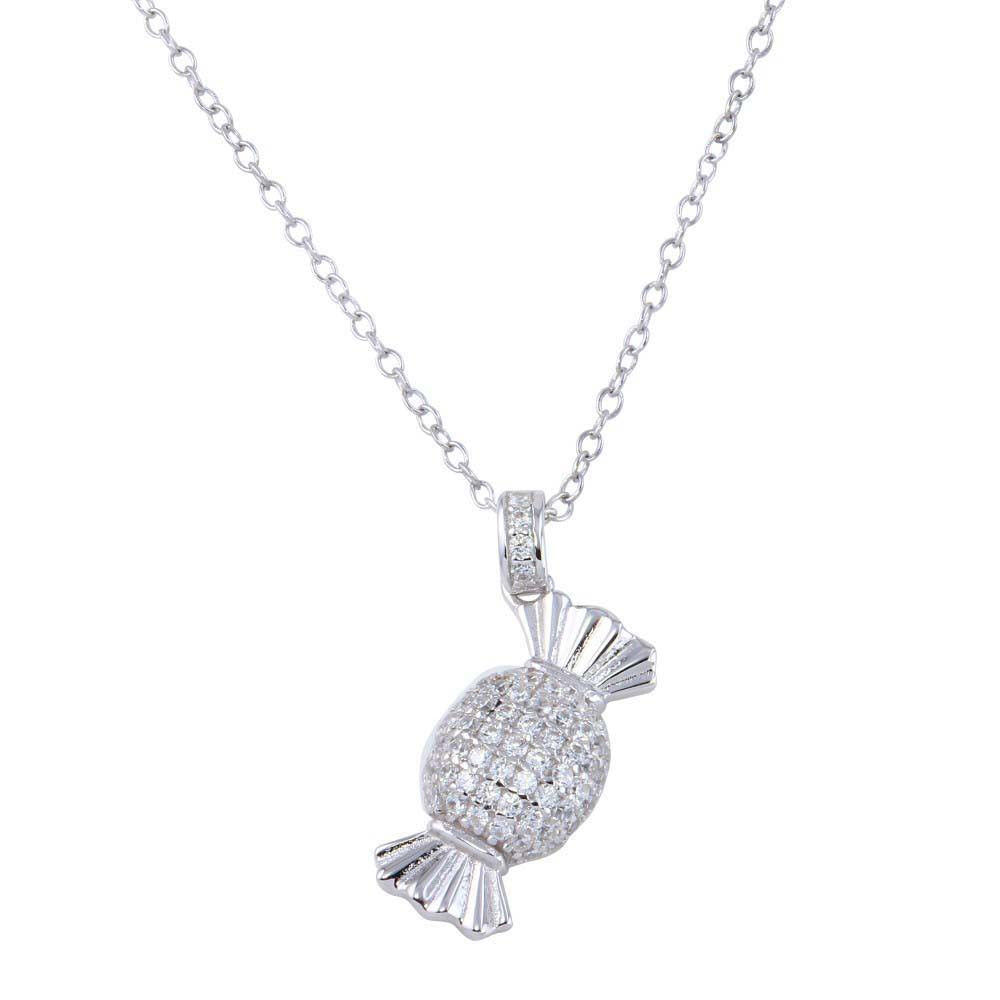 Sterling Silver Rhodium Plated��������� Candy Pendant Necklace with CZ