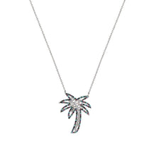 Load image into Gallery viewer, Sterling Silver Rhodium Plated Multi Color CZ Palm Tree Necklace