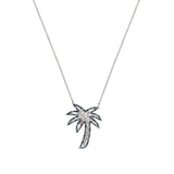 Sterling Silver Rhodium Plated Multi Color CZ Palm Tree Necklace