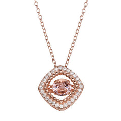 Sterling Silver Rhodium Plated Open Square Necklace with Dancing CZ