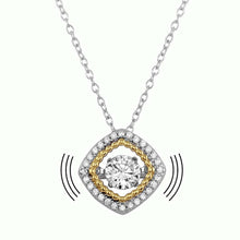 Load image into Gallery viewer, Sterling Silver Rhodium Plated And Gold Plated Open Square Necklace With Dancing CZ