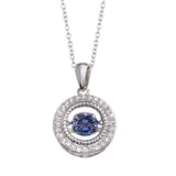Sterling Silver Rhodium Plated Open Pendant Necklace with Blue Dancing CZ