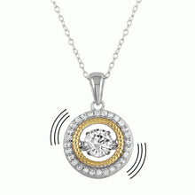 Load image into Gallery viewer, Sterling Silver Rhodium Plated Open Pendant Necklace with Dancing CZ