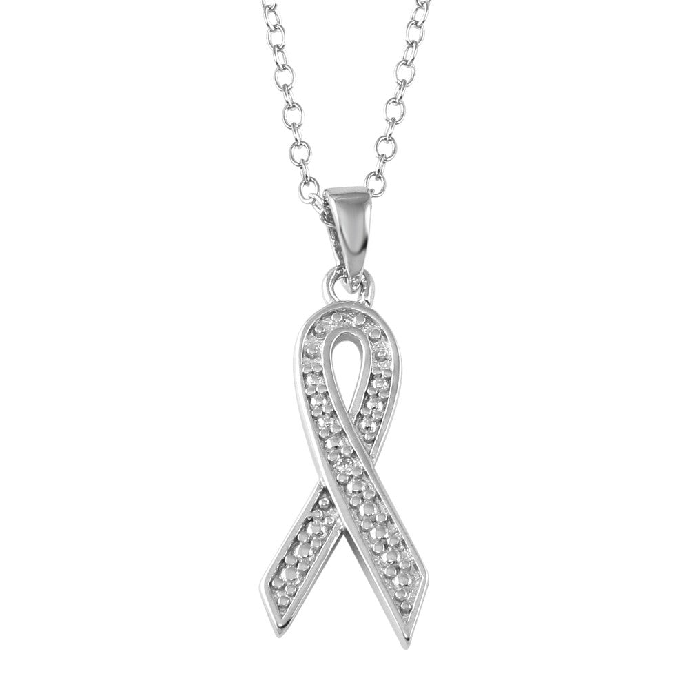 Sterling Silver CZ Rhodium Plated Ribbon Necklace