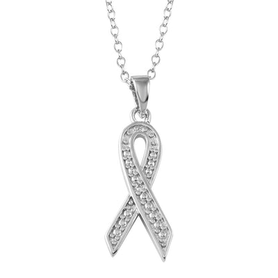 Sterling Silver CZ Rhodium Plated Ribbon Necklace